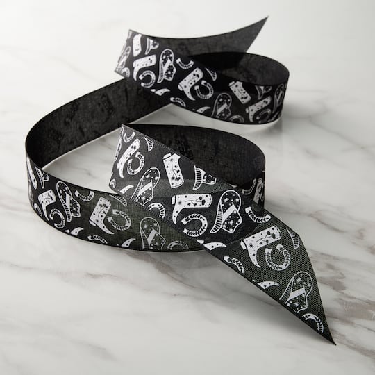 1.5" x 3yd. Black & White Western Print Ribbon by Celebrate It™ Classic